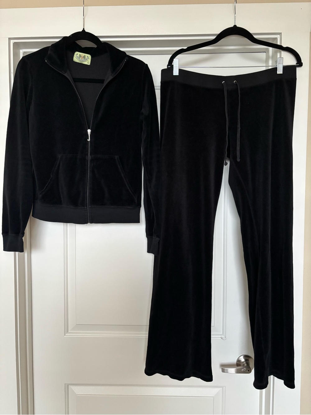 Vintage Juicy Couture Black Velour Zip Jacket & Drawstring Track Pants Set